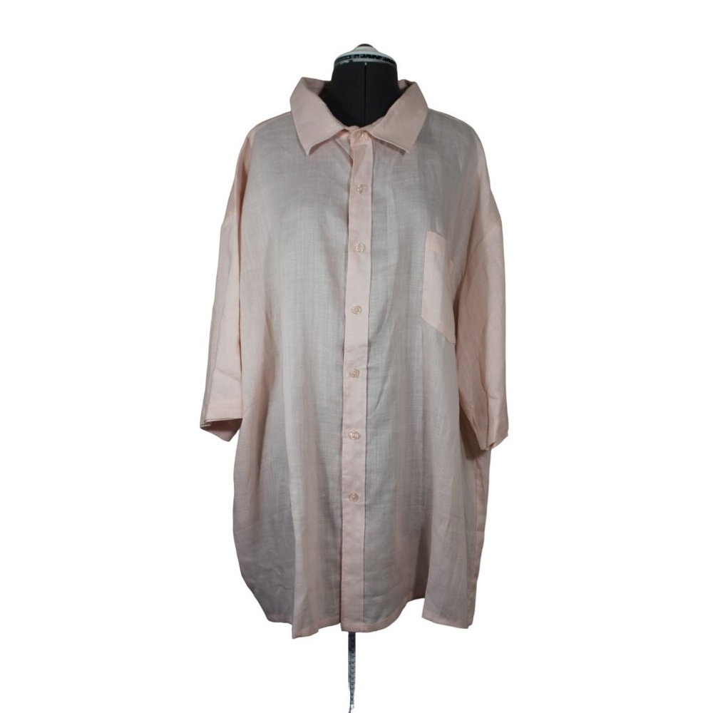 Roevelle men's pink easy care washable linen short sleeve button front shirt 3XL